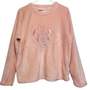Disney 100 Minnie Mouse Pink Plush Long Sleeve Pullover Sweatshirt Large
